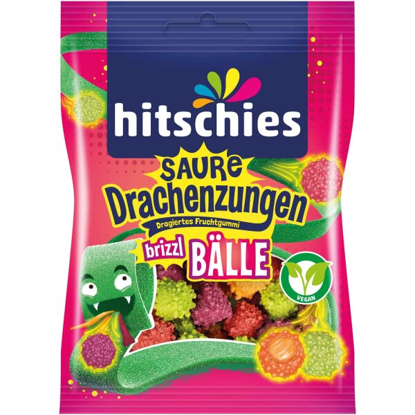 Hitschies | Saure Drachenzungen brizzl Bälle, 4 Geschmacksrichtungen • 100g